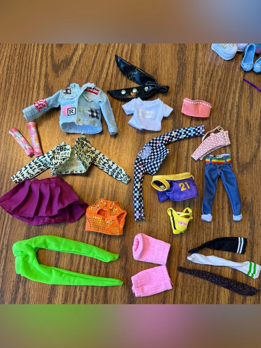 Huge lot of rainbow high doll clothes, shoes, boots, accessories